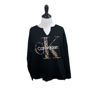 Calvin Klein Women's Size XL Crewneck Sweater Cropped Fit Logo Print Sporty